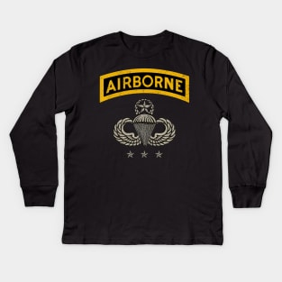 Airborne Paratrooper T-shirt Yellow Jump Wings Airborne Tab Kids Long Sleeve T-Shirt